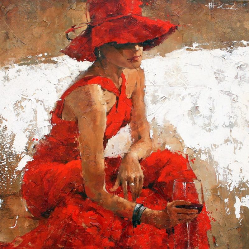 Andre Kohn - Piros ruhás hölgy borral