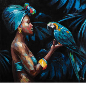 Nő a gyönyörű papagájjal – Online festés