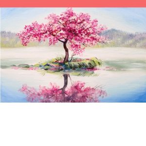 Rózsaszín fa a tó közepén – ONLINE festés