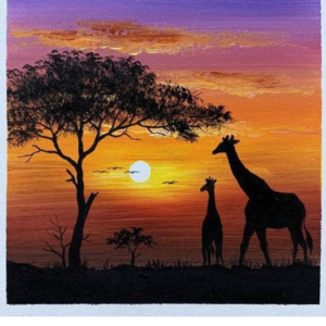 Zsiráfok a naplementében – VIDEÓS festés