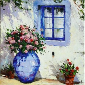 Kék kaspó virágokkal – középhaladóknak