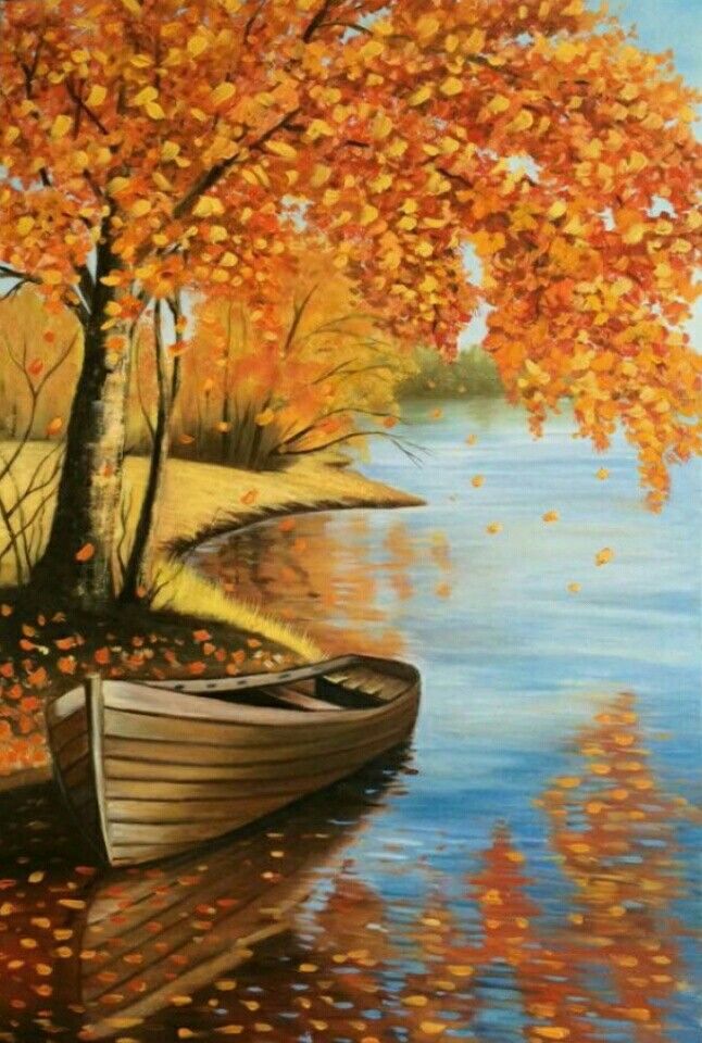 Csónak az őszi fa alatt - YourArt Élményfestő Stúdió Debrecen