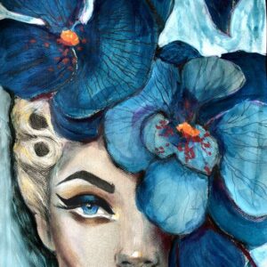Női arc kék virágokkal – Haladó