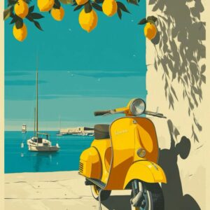 Sárga vespa a tengerparton