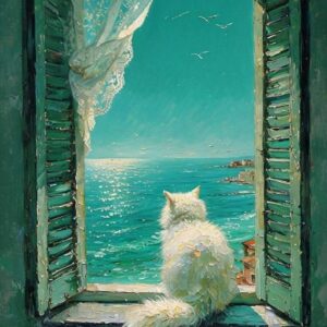 Fehér cica az ablakban-kezdő