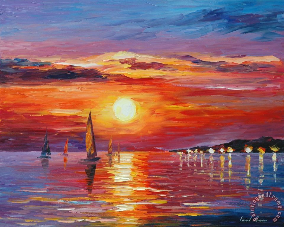 Sunset Painting by Collection 1; Sunset Art Print for sale