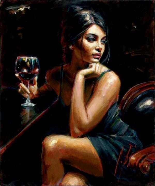 Fabian Perez - Woman, wine, bar