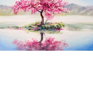 Rózsaszín fa a tó közepén – VIDEÓS festés