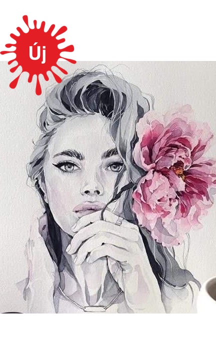Gyönyörű nő a rózsaszín virágokkal - YourArt - Otthoni élményfestő szett