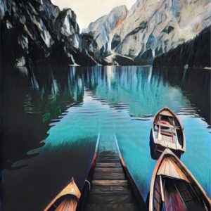 Csónak a hegyek között – Stúdiós festés