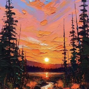 Naplemente a fenyvesben – Festőkéssel