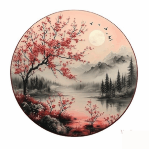 Japán hangulat – Feszített kerek vászonra